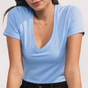 Express V-Neck Tee XS Blue